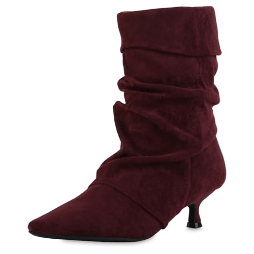 VAN HILL Damen Klassische Stiefeletten Stiletto Basic Trendy Schuhe 217738 Burgund 37 von VAN HILL