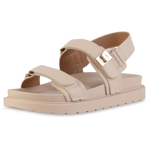 VAN HILL Damen Komfort Sandalen Plateau Profilsohle Bequem Schuhe 217398 Nude 36 von VAN HILL