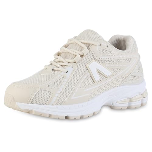 VAN HILL Damen Laufschuhe Blockabsatz Profilsohle Sportlich Schuhe 216804 Beige Robust 39 von VAN HILL