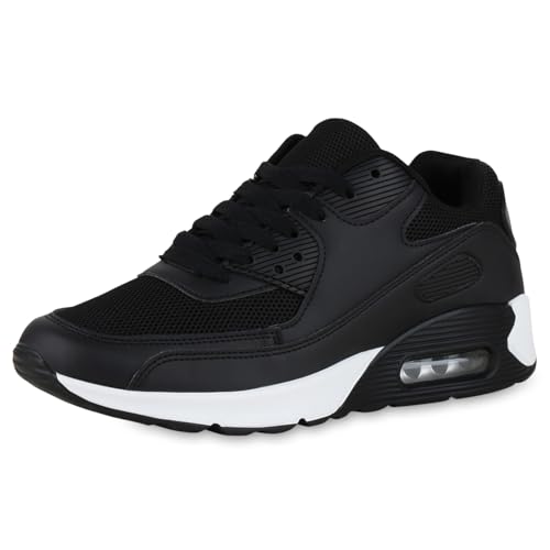 VAN HILL Damen Laufschuhe Flach Profilsohle Sportlich Schuhe 216280 Schwarz Weiss 36 von VAN HILL