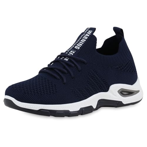 VAN HILL Damen Laufschuhe Flach Strick Sportlich Schuhe 217214 Dunkelblau 39 von VAN HILL