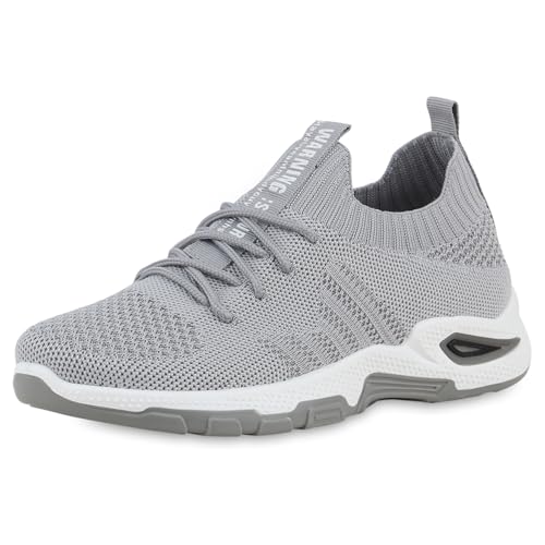 VAN HILL Damen Laufschuhe Flach Strick Sportlich Schuhe 217215 Grau 39 von VAN HILL