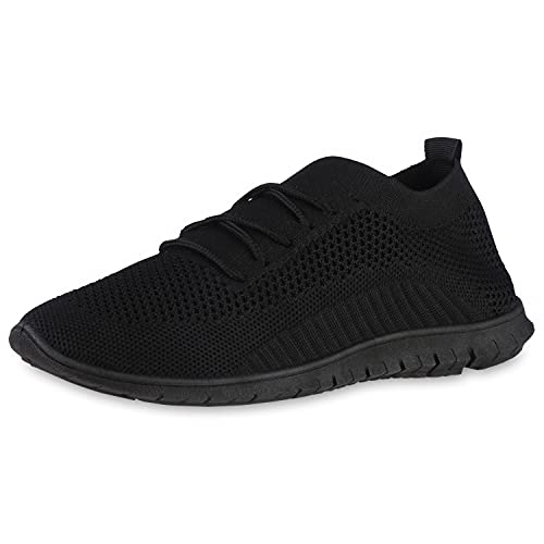 VAN HILL Damen Laufschuhe Sportschuhe Flache Schuhe Sportliche Schnürer Strick Turnschuhe Profilsohle Schnürschuhe 201571 Schwarz 37 von VAN HILL