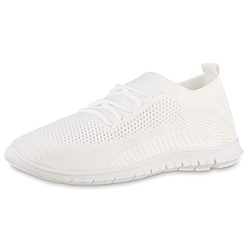 VAN HILL Damen Laufschuhe Sportschuhe Flache Schuhe Sportliche Schnürer Strick Turnschuhe Profilsohle Schnürschuhe 201572 Weiss 37 von VAN HILL