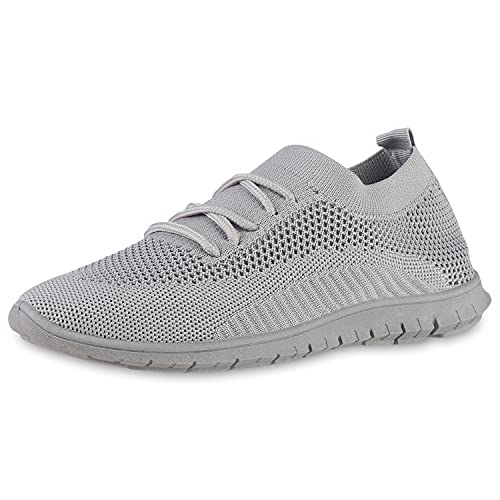 VAN HILL Damen Laufschuhe Sportschuhe Flache Schuhe Sportliche Schnürer Strick Turnschuhe Profilsohle Schnürschuhe 201573 Grau 38 von VAN HILL