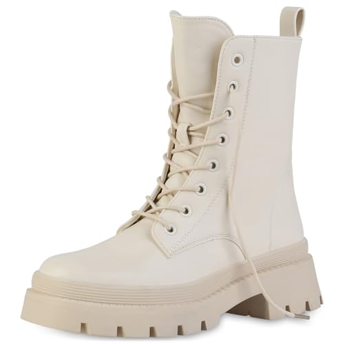 VAN HILL Damen Leicht Gefüttert Schnürstiefeletten Stiefeletten Blockabsatz Schuhe Blockabsatz Stiefel 208657 Beige 39 von VAN HILL
