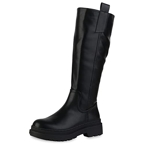 VAN HILL Damen Leicht Gefütterte Klassische Stiefel Blockabsatz Schuhe Profilsohle Schuhe Plateau Vorne Freizeitstiefel 208139 Schwarz 40 von VAN HILL