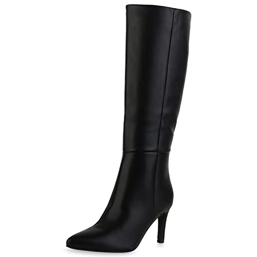 VAN HILL Damen Leicht Gefütterte Klassische Stiefel Spitze Schuhe Stiletto Absatzschuhe Basic Freizeit Boots 210014 Schwarz 37 von VAN HILL