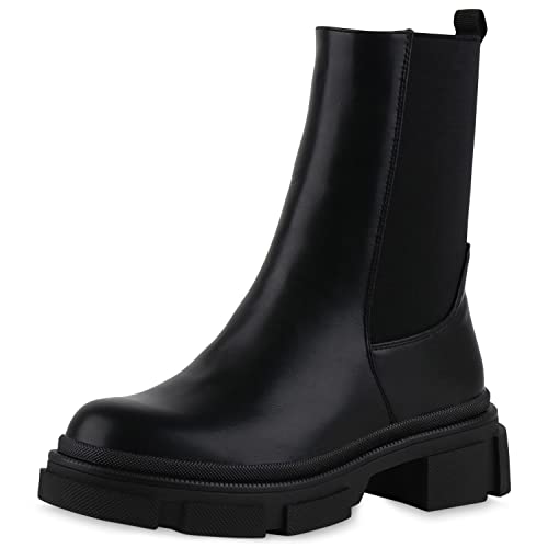 VAN HILL Damen Leicht Gefütterte Klassische Stiefeletten Profilsohle Boots Schuhe Stiefel Plateau Vorne Booties 208891 Schwarz 41 von VAN HILL