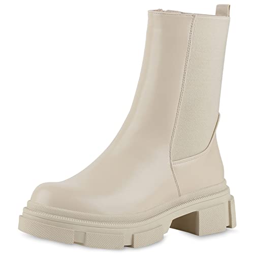 VAN HILL Damen Leicht Gefütterte Klassische Stiefeletten Profilsohle Boots Schuhe Stiefel Plateau Vorne Booties 208892 Beige 38 von VAN HILL