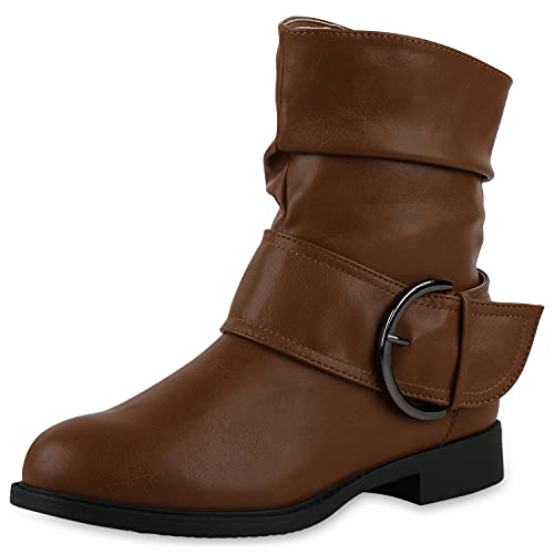 VAN HILL Damen Leicht Gefütterte Schlupfstiefeletten Klassische Stiefeletten Schnallen Schuhe Blockabsatz Stiefel Freizeitschuhe 200873 Hellbraun 38 von VAN HILL