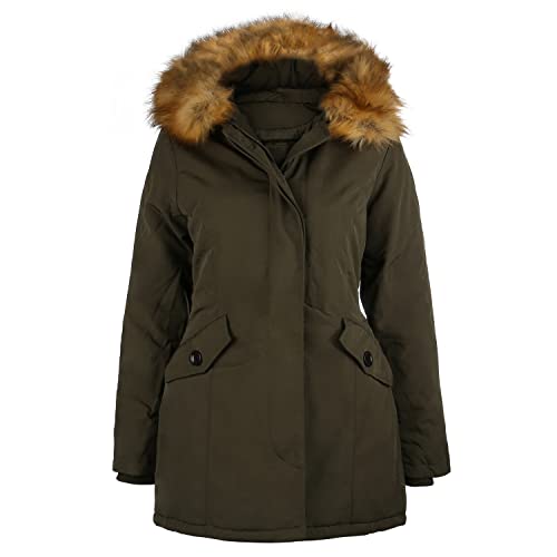 VAN HILL Damen Leicht Gefütterte Winterjacke Kapuze Seitentaschen Damenjacke Kunstfell Langarm Innentaschen Freizeit Jacke 202483 Olivgrün 42 VAN HILL Damen Leicht Gefütterte Winterjacke Kapuze Seitentaschen Damenjacke Kunstfell Langarm Innentaschen Freizeit Jacke 202483 Olivgrün 42 von VAN HILL