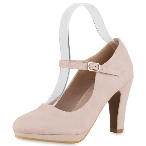 VAN HILL Damen Mary Janes Trichterabsatz Basic Klassisch Schuhe 213579 Beige 38 von VAN HILL