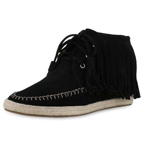 VAN HILL Damen Mokassins Flach Fransen Trendy Schuhe 213949 Schwarz 38 von VAN HILL