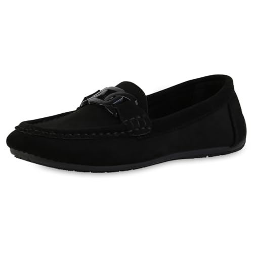 VAN HILL Damen Mokassins Flach Profilsohle Bequem Schuhe 216761 Schwarz 37 von VAN HILL