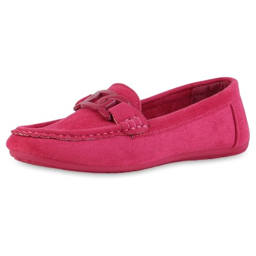 VAN HILL Damen Mokassins Flach Profilsohle Bequem Schuhe 216762 Fuchsia 39 von VAN HILL