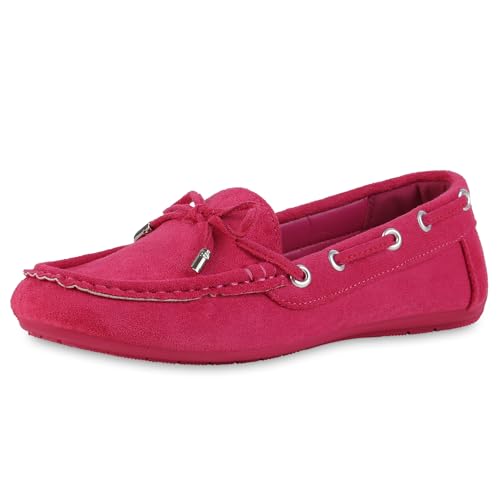 VAN HILL Damen Mokassins Flach Schleifen Bequem Schuhe 214243 Fuchsia 37 von VAN HILL