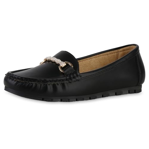 VAN HILL Damen Mokassins Flach Strass Bequem Schuhe 217047 Schwarz 36 von VAN HILL