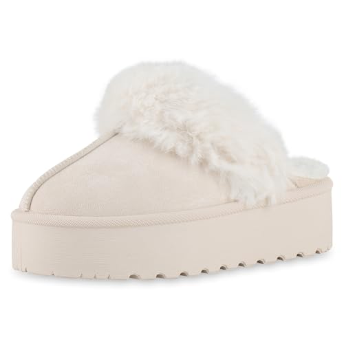 VAN HILL Damen Pantoffeln Plateau Kunstfell Bequem Schuhe 216523 Beige Robust 38 VAN HILL Damen Pantoffeln Plateau Kunstfell Bequem Schuhe 216523 Beige Robust 38 von VAN HILL