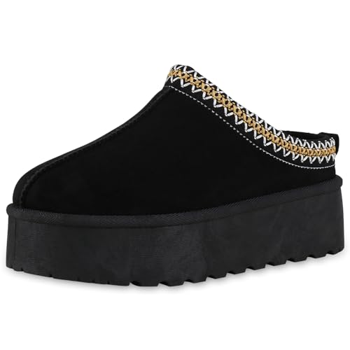 VAN HILL Damen Pantoffeln Plateau Prints Bequem Schuhe 213882 Schwarz 39 von VAN HILL