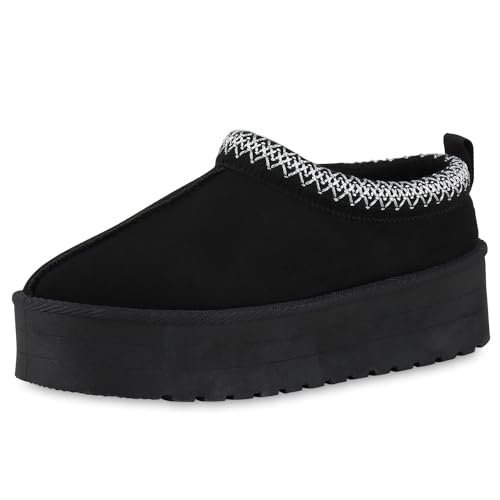 VAN HILL Damen Pantoffeln Plateau Prints Bequem Schuhe 214109 Schwarz Bequem 40 von VAN HILL