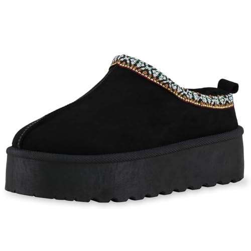 VAN HILL Damen Pantoffeln Plateau Prints Bequem Schuhe 216524 Schwarz Prints 41 von VAN HILL