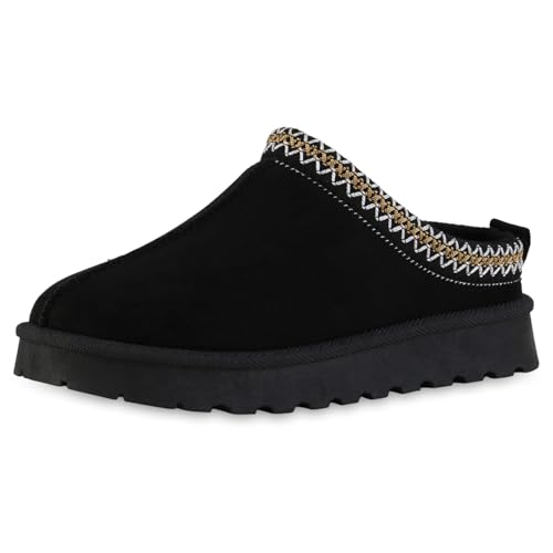 VAN HILL Damen Pantoffeln Plateau Stickereien Bequem Schuhe 217791 Schwarz 40 von VAN HILL