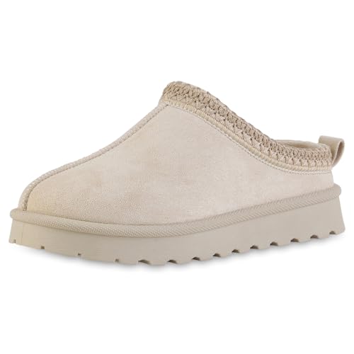 VAN HILL Damen Pantoffeln Plateau Stickereien Bequem Schuhe 217796 Beige 41 von VAN HILL