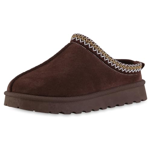 VAN HILL Damen Pantoffeln Plateau Stickereien Bequem Schuhe 217797 Braun 40 von VAN HILL