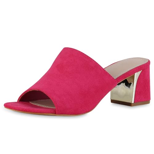 VAN HILL Damen Pantoletten Blockabsatz Basic Klassisch Schuhe 214206 Fuchsia 37 von VAN HILL