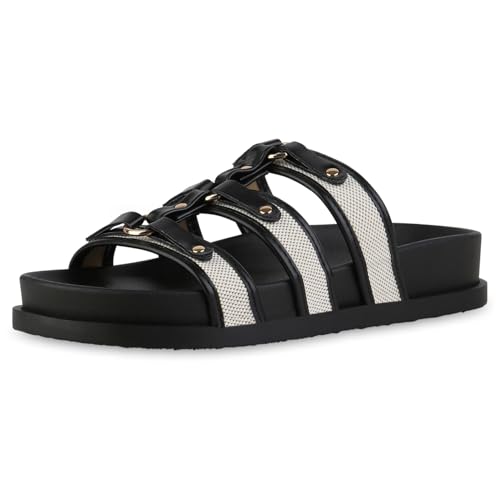 VAN HILL Damen Pantoletten Flach Basic Bequem Schuhe 216929 Schwarz 40 von VAN HILL