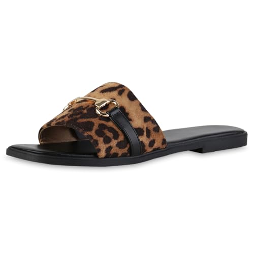 VAN HILL Damen Pantoletten Flach Prints Trendy Schuhe 217344 Leopard 41 von VAN HILL
