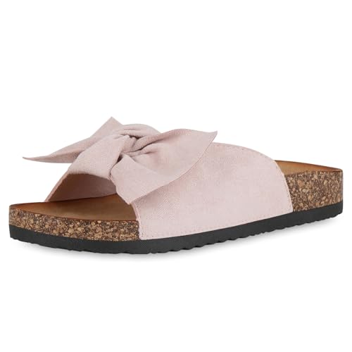 VAN HILL Damen Pantoletten Flach Schleifen Bequem Schuhe 215504 Rosa 38 von VAN HILL