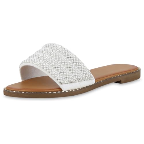 VAN HILL Damen Pantoletten Flach Strass Trendy Schuhe 217135 Weiss 39 VAN HILL Damen Pantoletten Flach Strass Trendy Schuhe 217135 Weiss 39 von VAN HILL
