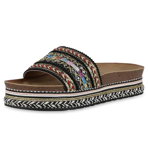 VAN HILL Damen Pantoletten Plateau Glitzer Trendy Schuhe 215077 Schwarz 37 VAN HILL Damen Pantoletten Plateau Glitzer Trendy Schuhe 215077 Schwarz 37 von VAN HILL