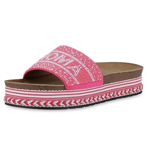 VAN HILL Damen Pantoletten Plateau Prints Trendy Schuhe 215059 Pink 40 von VAN HILL