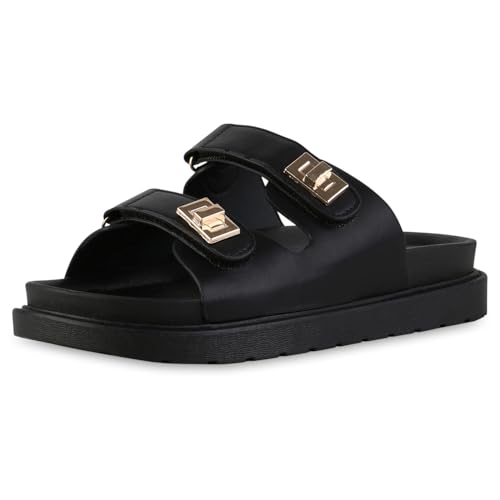 VAN HILL Damen Pantoletten Plateau Profilsohle Trendy Schuhe 217452 Schwarz 40 von VAN HILL