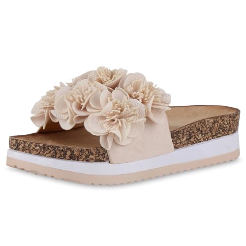 VAN HILL Damen Pantoletten Plateau Volants Trendy Schuhe 215041 Beige 36 VAN HILL Damen Pantoletten Plateau Volants Trendy Schuhe 215041 Beige 36 von VAN HILL