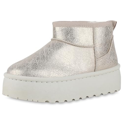 VAN HILL Damen Plateau Boots Plateau Plateau Vorne Trendy Schuhe 214054 Gold 36 VAN HILL Damen Plateau Boots Plateau Plateau Vorne Trendy Schuhe 214054 Gold 36 von VAN HILL