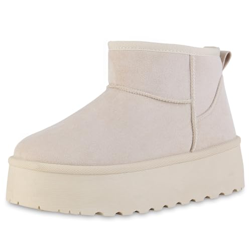 VAN HILL Damen Plateau Boots Plateau Profilsohle Trendy Schuhe 216006 Beige Robust 41 von VAN HILL