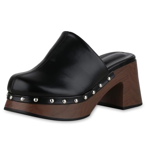 VAN HILL Damen Plateau Sandaletten Blockabsatz Nieten Trendy Schuhe 215118 Schwarz 40 VAN HILL Damen Plateau Sandaletten Blockabsatz Nieten Trendy Schuhe 215118 Schwarz 40 von VAN HILL