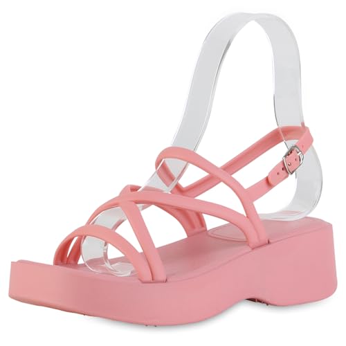 VAN HILL Damen Plateau Sandaletten Blockabsatz Plateau Vorne Trendy Schuhe 216947 Pink 41 von VAN HILL