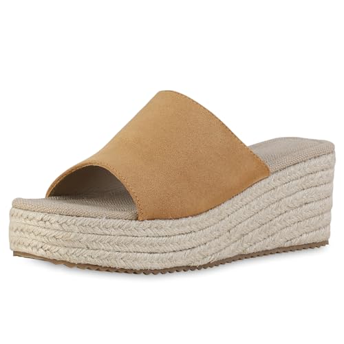 VAN HILL Damen Plateau Sandaletten Keilabsatz Bast Trendy Schuhe 215150 Hellbraun 40 VAN HILL Damen Plateau Sandaletten Keilabsatz Bast Trendy Schuhe 215150 Hellbraun 40 von VAN HILL