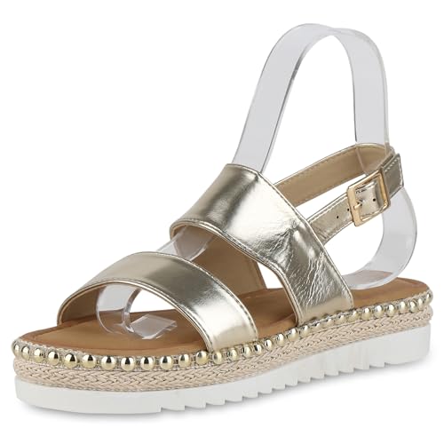 VAN HILL Damen Plateau Sandaletten Plateau Nieten Trendy Schuhe 215095 Gold 41 VAN HILL Damen Plateau Sandaletten Plateau Nieten Trendy Schuhe 215095 Gold 41 von VAN HILL