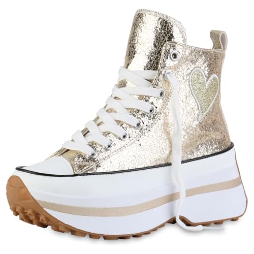 VAN HILL Damen Plateau Sneaker Blockabsatz Glitzer Trendy Schuhe 216850 Gold 39 VAN HILL Damen Plateau Sneaker Blockabsatz Glitzer Trendy Schuhe 216850 Gold 39 von VAN HILL