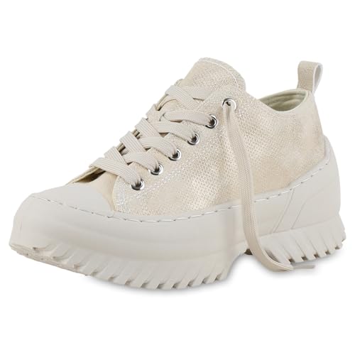 VAN HILL Damen Plateau Sneaker Blockabsatz Profilsohle Trendy Schuhe 217286 Gold 40 VAN HILL Damen Plateau Sneaker Blockabsatz Profilsohle Trendy Schuhe 217286 Gold 40 von VAN HILL