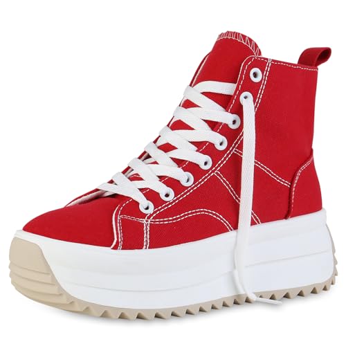 VAN HILL Damen Plateau Sneaker Keilabsatz Plateau Vorne Trendy Schuhe 215226 Rot 39 von VAN HILL