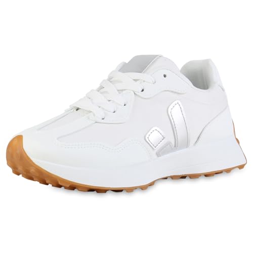 VAN HILL Damen Plateau Sneaker Keilabsatz Plateau Vorne Trendy Schuhe 216789 Weiss 41 von VAN HILL