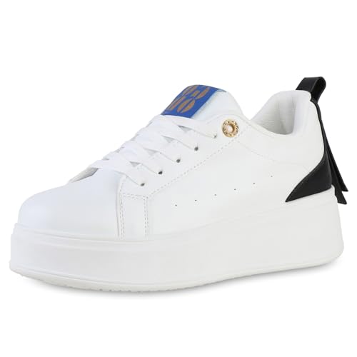 VAN HILL Damen Plateau Sneaker Keilabsatz Prints Trendy Schuhe 215134 Weiss 40 von VAN HILL