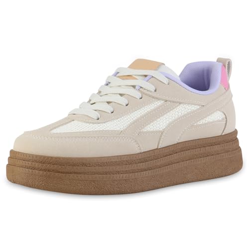 VAN HILL Damen Plateau Sneaker Plateau Basic Bequem Schuhe 216618 Beige 40 VAN HILL Damen Plateau Sneaker Plateau Basic Bequem Schuhe 216618 Beige 40 von VAN HILL